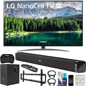 LG 65SM8600PUA 65-inch 4K HDR Smart LED NanoCell TV with AI ThinQ (2019) Bundle with Deco Gear 60W Soundbar with Subwoofer, Wall Mount Kit, Deco Gear Wireless Keyboard and 6-Outlet Surge Adapter