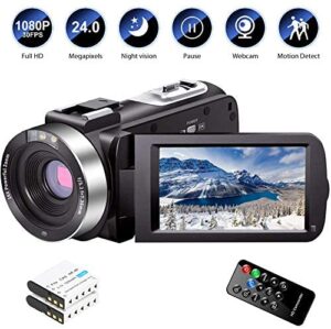 Video Camera Camcorder Full HD 1080P 30FPS 24.0 MP IR Night Vision Vlogging Camera Recorder 3.0 Inch IPS Screen 16X Zoom Camcorders YouTube Camera Remote Control with 2 Batteries