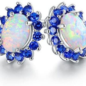Barzel 18K White Gold Plated Created Opal Flower Stud Earrings