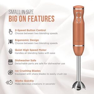 Chefman Immersion Stick Blender With Stainless Steel Shaft & Blades Powerful Ice Crushing 2-Speed Control One Hand-Mixer, Purees Smoothie, Sauces & Soups, 300 Watts, Copper