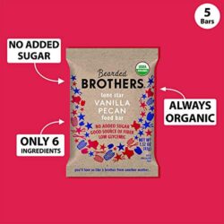 Bearded Brothers Vegan Organic Food Bar | Gluten Free, Paleo and Whole 30 | Soy Free, Non GMO, Low Glycemic, No Sugar Added, Packed with Protein, Fiber + Whole Foods | Vanilla Pecan | 5 Pack