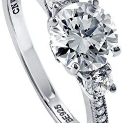 BERRICLE Rhodium Plated Sterling Silver Round Cubic Zirconia CZ 3-Stone Anniversary Promise Engagement Ring 1.59 CTW