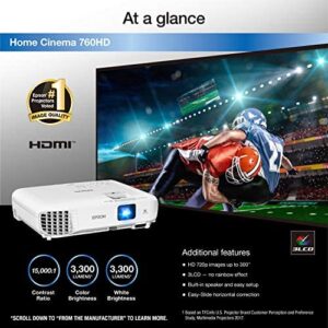 Epson Home Cinema 760HD 720p 3, 300 Lumens Color Brightness (Color Light Output) 3, 300 Lumens Brightness (White Light Output) HDMI Built-in Speakers 3LCD Projector (Renewed)