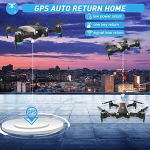 GPS Drone with 4K Camera 5G WiFi FPV RC Quadcopter for Adults Auto Return Home Function Follow Me with Portable Carry Case 2 Batteries Foldable Drones for Beginners