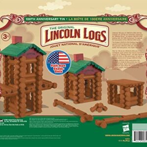 LINCOLN LOGS –100th Anniversary Tin-111 Pieces-Real Wood Logs-Ages 3+ – Best Retro Building Gift Set for Boys/Girls – Creative Construction Engineering – Top Blocks Game Kit – Preschool Education Toy