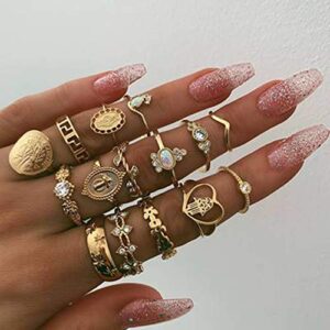 BERYUAN White Gem Stone Vintage Gold Knuckle Ring Set Cute Mickey Gift For Her For Women Girls Teens 15Pcs (gold 1)