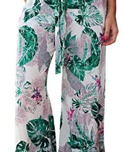 ECOWISH Women’s Casual Floral Print Belted Summer Beach High Waist Wide Leg Pants with Pockets