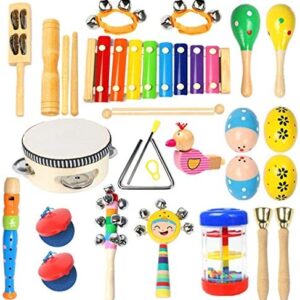 Toddler Musical Instruments Ehome 15 Types 22pcs Wooden Percussion Instruments Toy for Kids Preschool Educational, Musical Toys Set for Boys and Girls with Storage Bag