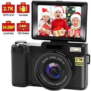 Digital Camera Vlogging Camera with YouTube 24MP 2.7k Full HD Camera with Flip Screen 180 Degree Rotation (G1)