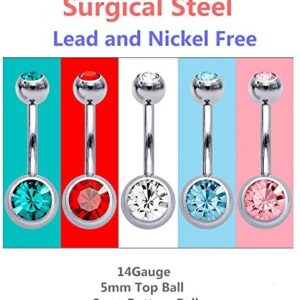 15 PCS Assorted Colors Belly Button Ring Surgical Steel Hypoallergenic Lead and Nickel Free,14 Gauge Navel Piercing Body Jewelry