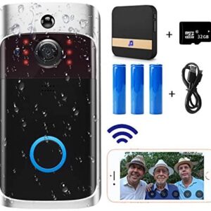 Video Doorbell Camera (2020 Upgraded), Wi-Fi with Smart PIR Motion Detection, Wide Angle, Night Vision, Real-Time Notification, Two-Way Talk, 32GB SD Card is Included (Doorbell & Chime)