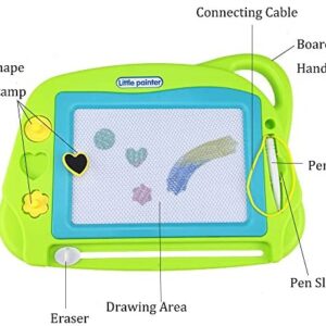 AiTuiTui Magnetic Drawing Board Mini Travel Doodle, Erasable Writing Sketch Colorful Pad Area Educational Learning Toy for Kid / Toddlers/ Babies with 3 Stamps and 1 Pen (Green)