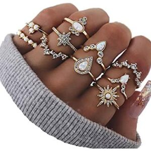 CSIYAN 6-16 PCS Knuckle Stacking Rings for Women Teen Girls,Boho Vintage Crystal Joint Midi Finger Rings Set
