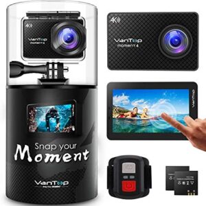 VanTop 4K Action Camera 20MP Moment 4 Underwater Waterproof Camera with EIS, Touch Screen, Remote, 170° Wide Angle WiFi Sports Cam with 2 Batteries and GoPro Accessories Kit