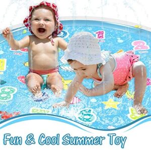 Jasonwell Sprinkler for Kids Splash Pad Play Mat 60″ Baby Wading Pool for Toddlers Summer Outdoor Water Toys Kids Sprinkler Pool for Boys Girls Children Numbers Learning Age 1 2 3 4 5 6 7 8