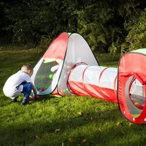 Kiddey Children’s Dual Play Tent with Tunnel (3-Piece Set) – Indoor/Outdoor Playhouse for Boys and Girls – Lightweight, Easy to Setup (Balls Not Included)