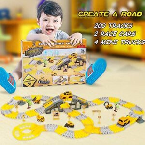 iHaHa 236PCS Engineering Tracks Car for Kids Toys, 6PCS Cool Engineering Car and Flexible Track Playset Create A Engineering World Road Race for 3 4 5 6 7 Year & Up Old boy Girls Best Gift