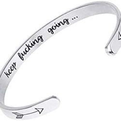 Axgo Inspirational Bracelets for Women Personalized Gift for Her Engraved Mantra Cuff Bangle, Silver