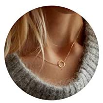 Dainty Disc Chokers Necklace Layered Circle Necklace Bar Y Pendant Necklace 14K Real Gold Plated Necklace for Women