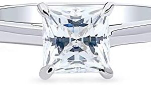 BERRICLE Rhodium Plated Sterling Silver Solitaire Promise Engagement Ring Made with Swarovski Zirconia Princess Cut 1.3 CTW