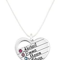 AJ’s Collection Personalized Sterling Silver Heart Name Necklace with Swarovski Birthstone. Customize with Names of Your Choice and Their Birth Stones