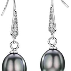 Freshwater Pearl Earrings Dangle Drop Sterling Silver Earrings Diamond Accented Fine Jewelry for Women