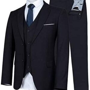 WULFUL Men’s Suit Slim Fit 3 Piece Suit Blazer Two Button Tuxedo Business Wedding Party Jackets Vest&Trousers