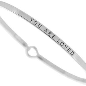 (Gift Boxed) ST Collection Women’s -You are Loved- 3mm Message Silver Plated Brass Bangle Bracelet