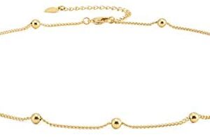 18k Gold Satellite Chain Choker Lava Bead Pendant Necklace Dainty Jewelry for Women 16”