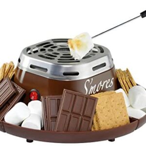 Nostalgia SMM200 Indoor Electric Stainless Steel S’mores Maker with 4 Compartment Trays for Graham Crackers, Chocolate, Marshmallows and 2 Roasting Forks, Brown