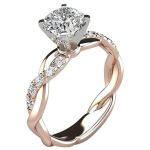 Brishow Engagement Rings Stainless Steel Ring Promise Eternity Wedding Bands For Women and Girls Anniversary Zircon Diamond Ring Size 5-10 (Rose Gold)