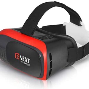 BNEXT VR Headset Compatible with iPhone & Android Phone – Universal Virtual Reality Goggles – Play Your Best Mobile Games 360 Movies with Soft & Comfortable New 3D VR Glasses | Red | w/Eye Protection