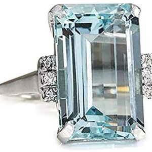 Goddesslili Classic Sky Blue Aquamarine Rings for Women Girlfriend Vintage Wedding Engagement Anniversary Simple Jewelry Gift Under 5 Dollars