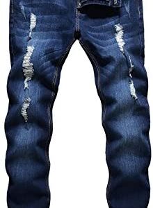 ZLZ Men’s Ripped Skinny Distressed Destroyed Slim Fit Stretch Biker Jeans Pants with Holes