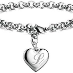 Monily Initial Charm Bracelets Stainless Steel Heart 26 Letters Alphabet Initial Bracelet for Women Jewelry