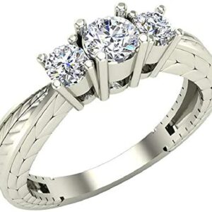 3/8 ctw Past Present Future Engraved Three Stone Anniversary Ring Diamond Engagement Ring 14K Gold (G,SI)