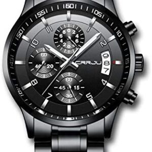 CRRJU Men’s Six-pin Multifunctional Chronograph Wristwatches,Stainsteel Steel Band Waterproof Watch