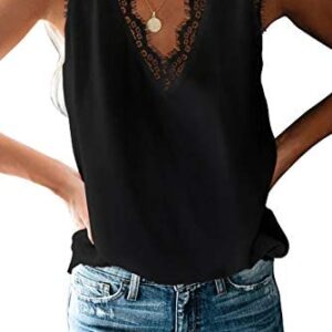 BLENCOT Women’s V Neck Lace Trim Tank Tops Casual Loose Sleeveless Blouse Shirts