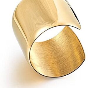 Carfeny High Polished Stainless Steel Smooth Wide Cuff Bangle Bracelet for Women, Gold, Rose Gold and Silver Available