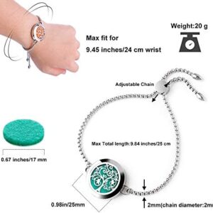 Essential Oil Diffuser Bracelet Stainless Steel Aromatherapy Locket Adjustable Bracelet Set with 24 Refill Pads (Tree of Hope)