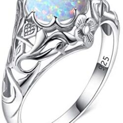 SZJINAO Opal Ring for Women/Man Sterling Silver Celtic Knot Engagement Wedding Promise Band Ring with Gift Box