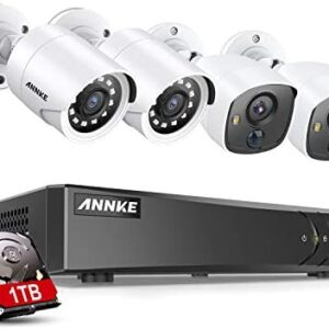ANNKE Surveillance Camera System, 8CH 5MP H.265+ DVR Recorder and 2pcs 1080P PIR CCTV Cameras and 2pcs 1080P Outdoor TVI Cameras, Email Alert with Snapshot, 1TB Hard Drive Included