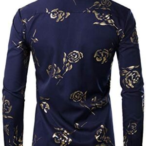 ZEROYAA Men’s Geek Rose Gold Shiny Flowered Printed Stylish Slim Fit Long Sleeve Button Down Shirt