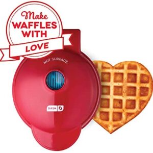 Dash DMW001HR Mini Waffle Maker Machine for Individual Portions, Paninis, Hash browns, Chaffles, Other On The Go Breakfast, Lunch, or Snacks, Red Heart