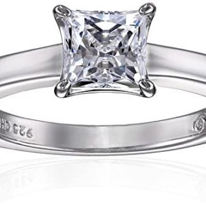 Platinum or Gold Plated Sterling Silver Princess-Cut Solitaire Ring made with Swarovski Zirconia