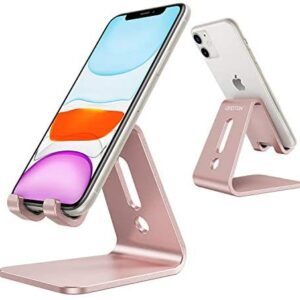 OMOTON Desktop Cell Phone Stand [Updated Solid Version], Advanced 4mm Thickness Aluminum Stand Holder for Switch, Mobile Phone, iPhone 11 Pro Xs Max Xr, Rose Gold