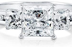 BERRICLE Rhodium Plated Sterling Silver Princess Cut Cubic Zirconia CZ 3-Stone Anniversary Promise Engagement Ring 2.64 CTW