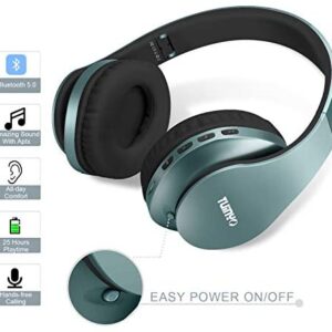 Bluetooth Headphones,Tuinyo Wireless Headphones Over Ear with Microphone, Foldable & Lightweight Stereo Wireless Headset for Travel Work TV PC Cellphone – Silver Blue
