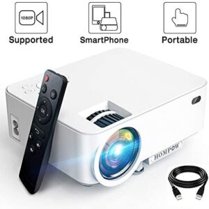 Mini Projector – 3600L Hompow Smartphone Portable Video Projector 1080P Supported 176″ Display, 50,000 Hours Led, Compatible with TV Stick/HDMI/VGA/USB/TV Box/Laptop/DVD/PS4 for Home Entertainment