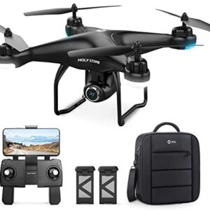 Holy Stone HS120D GPS Drone with Camera for Adults 1080p HD FPV, Quadcotper with Auto Return Home, Follow Me, Altitude Hold, Tap Fly Functions, Includes 2 Batteries and Carrying Backpack
